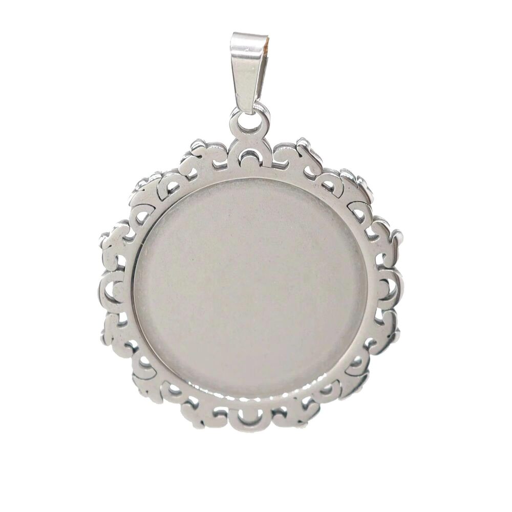 4183 10pcs Stainless Steel 304 Pendant Blank Bezel Trays Round Cabochon